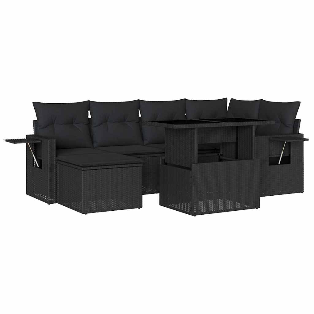Set canapele de grădină cu perne, 7 piese, negru, poliratan GartenMobel Dekor