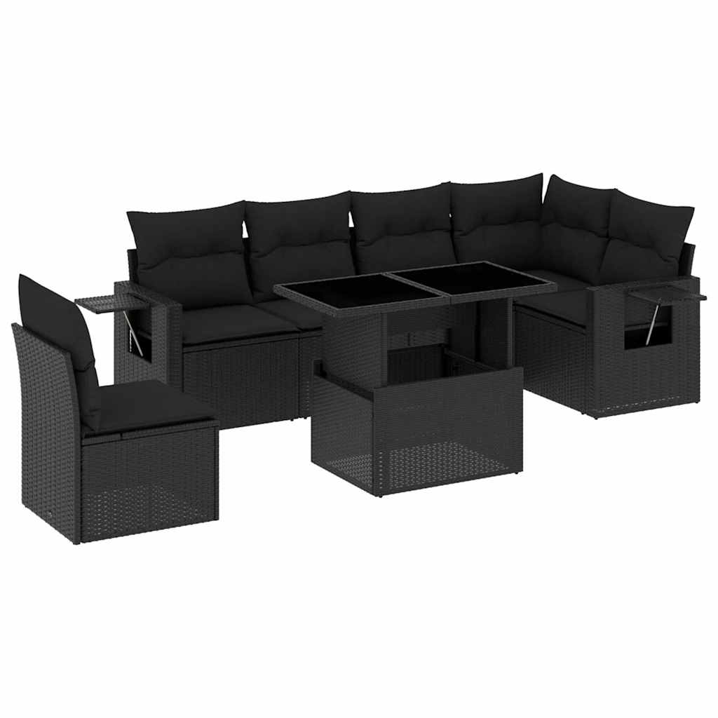 Set canapele de grădină cu perne, 7 piese, negru, poliratan GartenMobel Dekor