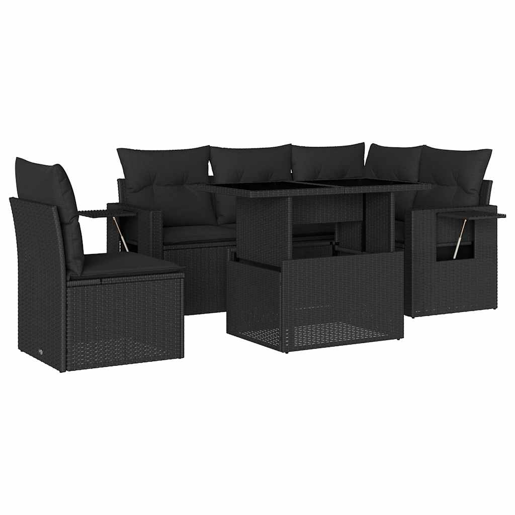 Set mobilier de grădină cu perne, 6 piese, negru, poliratan GartenMobel Dekor