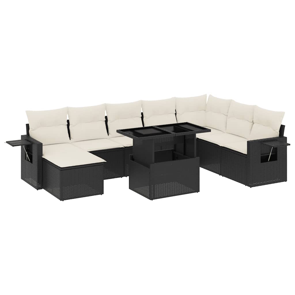 Set mobilier de grădină cu perne, 8 piese, negru, poliratan GartenMobel Dekor