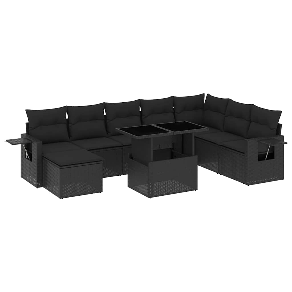 Set mobilier de grădină cu perne, 8 piese, negru, poliratan GartenMobel Dekor