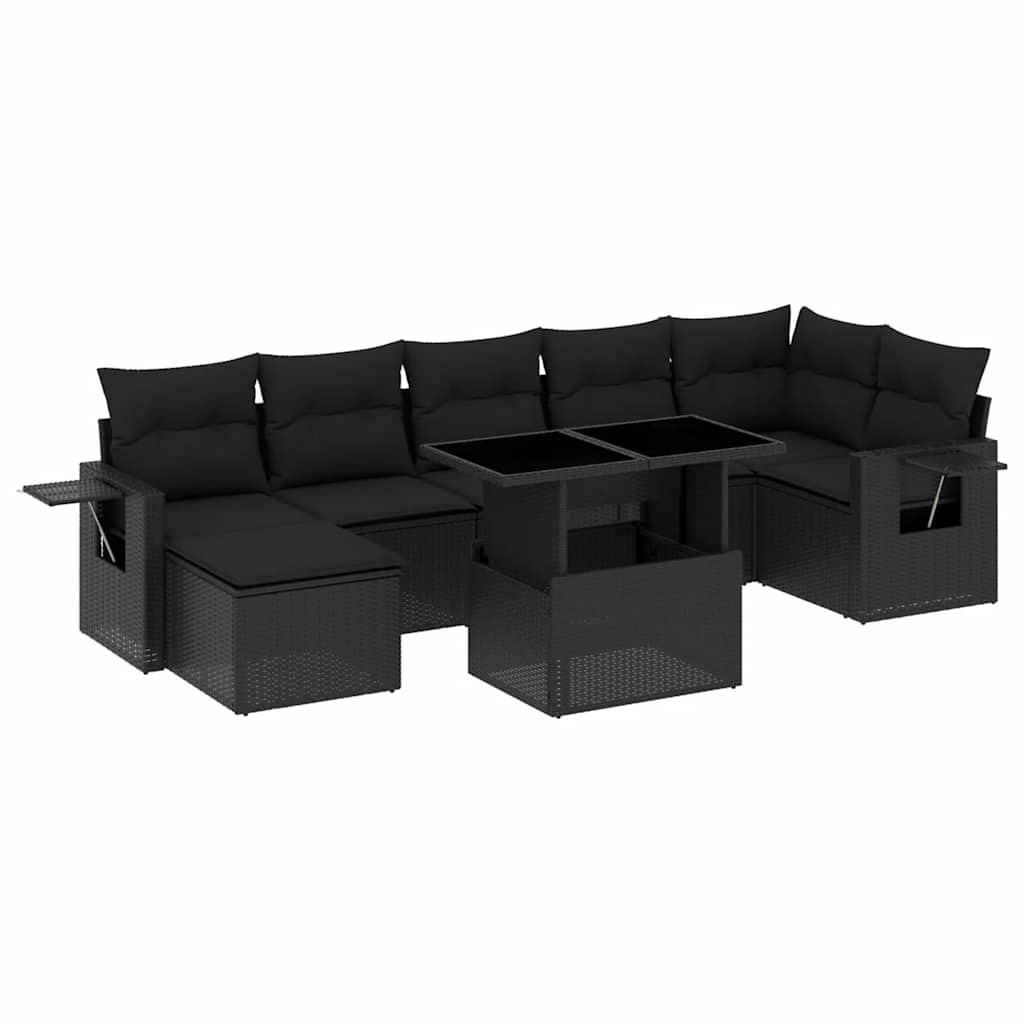 Set mobilier de grădină cu perne, 8 piese, negru, poliratan GartenMobel Dekor