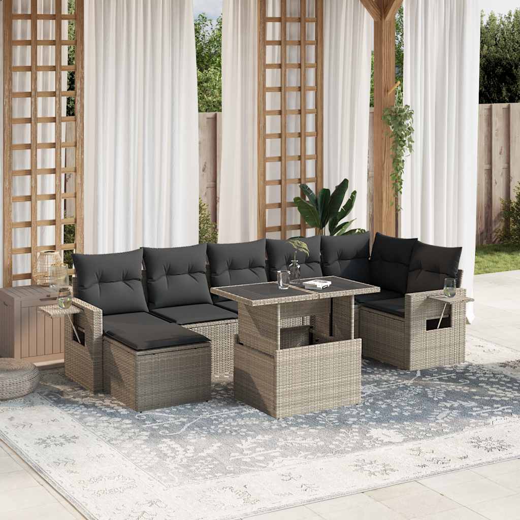Set mobilier de grădină cu perne, 8 piese gri deschis poliratan GartenMobel Dekor