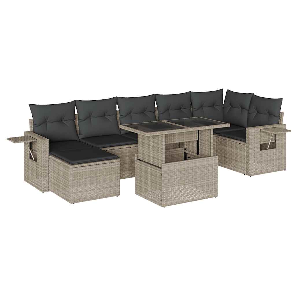 Set mobilier de grădină cu perne, 8 piese gri deschis poliratan GartenMobel Dekor