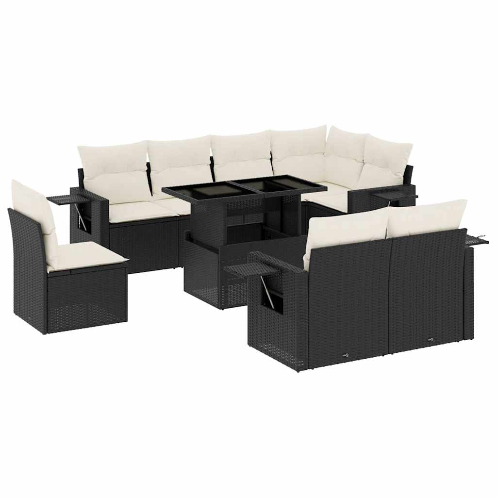 Set mobilier de grădină cu perne, 9 piese, negru, poliratan GartenMobel Dekor