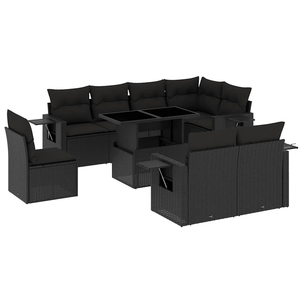 Set mobilier de grădină cu perne, 9 piese, negru, poliratan GartenMobel Dekor