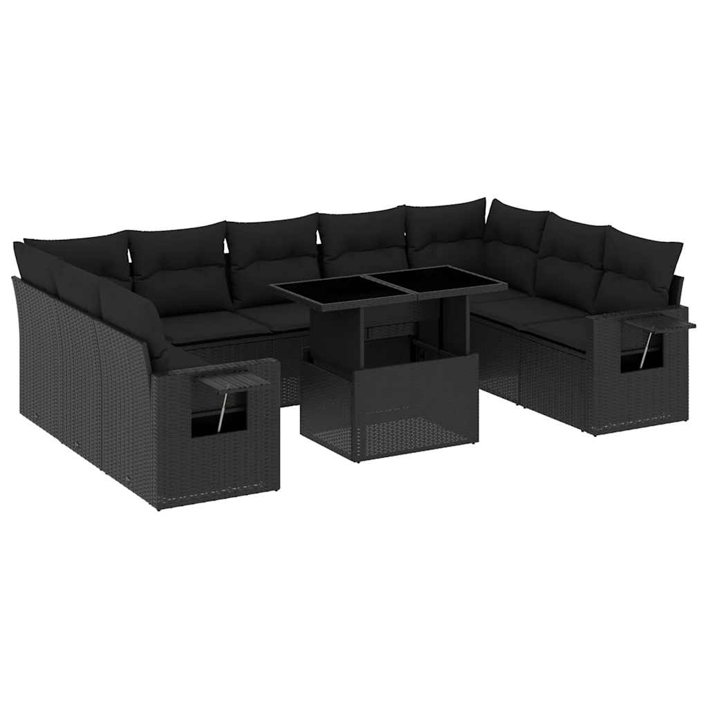 Set canapele de grădină cu perne, 10 piese, negru, poliratan GartenMobel Dekor