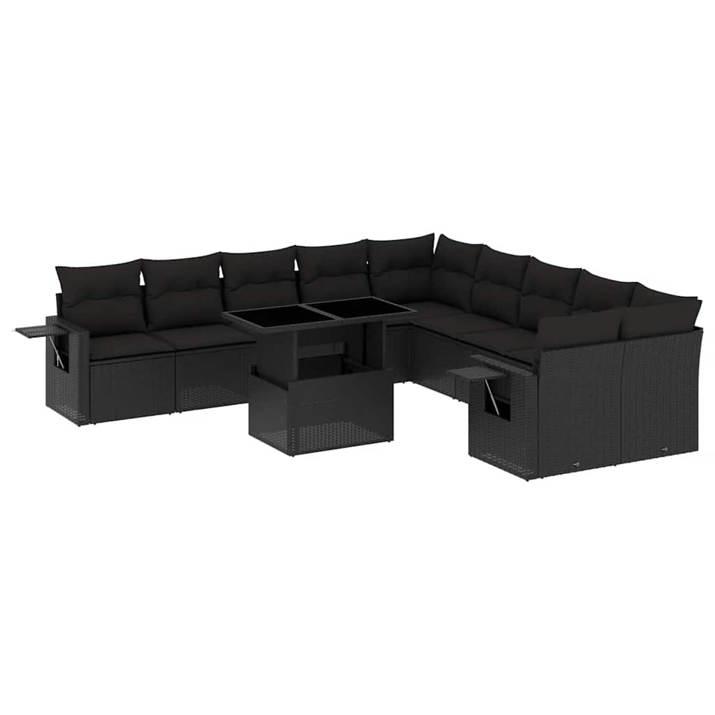 Set canapele de grădină cu perne, 11 piese, negru, poliratan GartenMobel Dekor