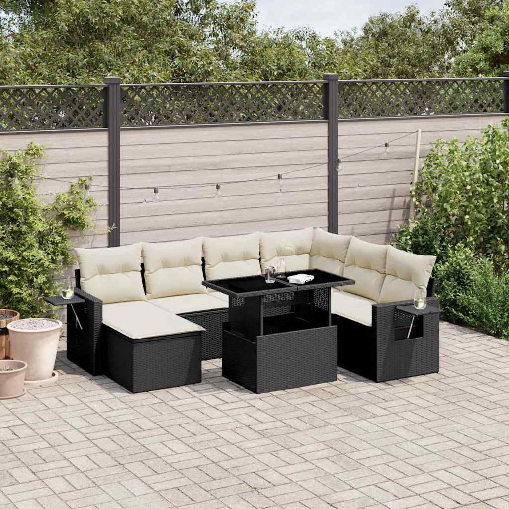 Set mobilier de grădină cu perne, 9 piese, negru, poliratan GartenMobel Dekor