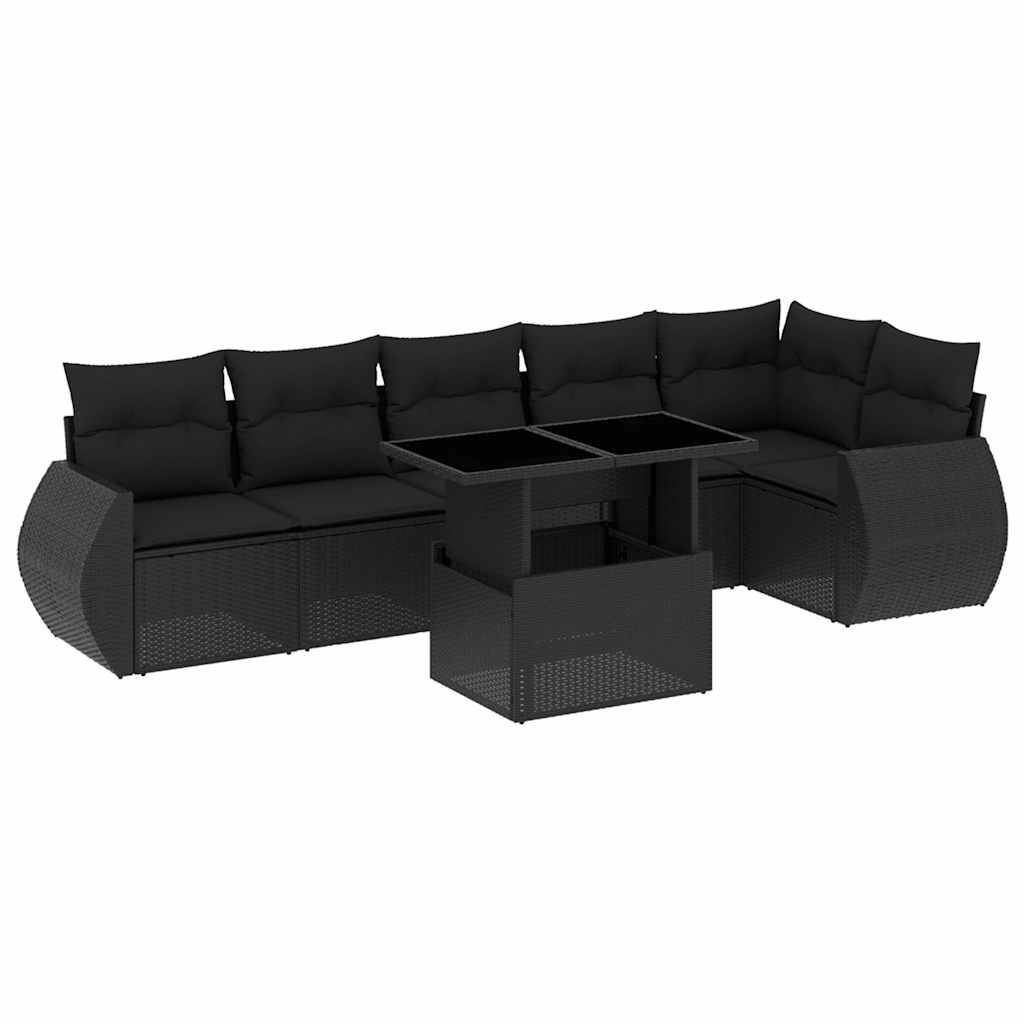 Set canapele de grădină cu perne, 7 piese, negru, poliratan GartenMobel Dekor