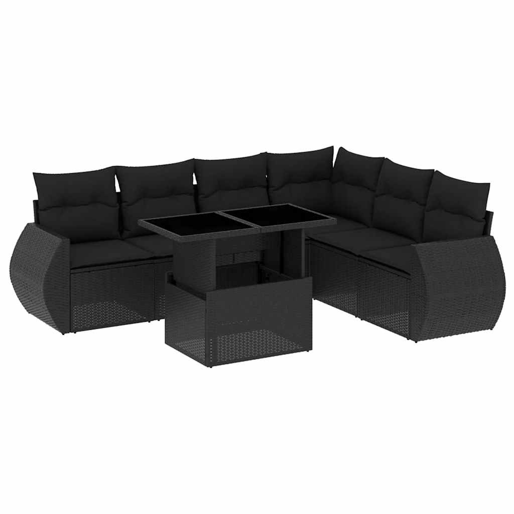 Set canapele de grădină cu perne, 7 piese, negru, poliratan GartenMobel Dekor