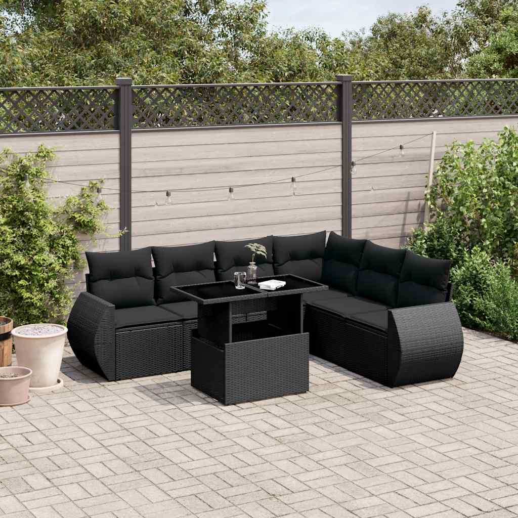 Set canapele de grădină cu perne, 7 piese, negru, poliratan GartenMobel Dekor