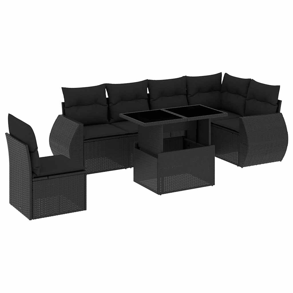 Set canapele de grădină cu perne, 7 piese, negru, poliratan GartenMobel Dekor