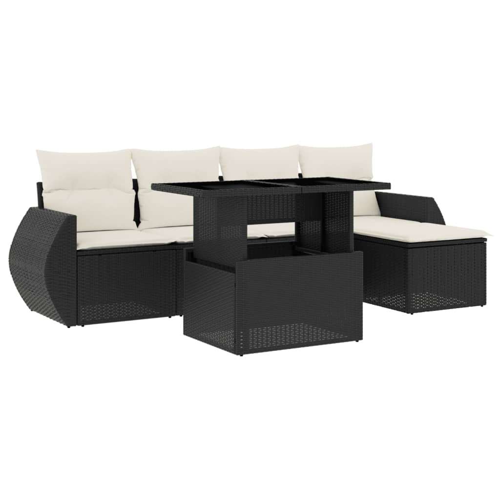 Set mobilier de grădină cu perne, 6 piese, negru, poliratan GartenMobel Dekor