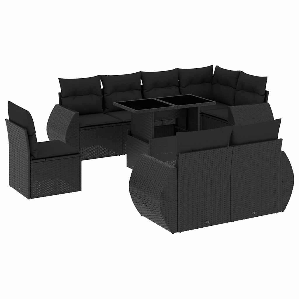 Set mobilier de grădină cu perne, 9 piese, negru, poliratan GartenMobel Dekor