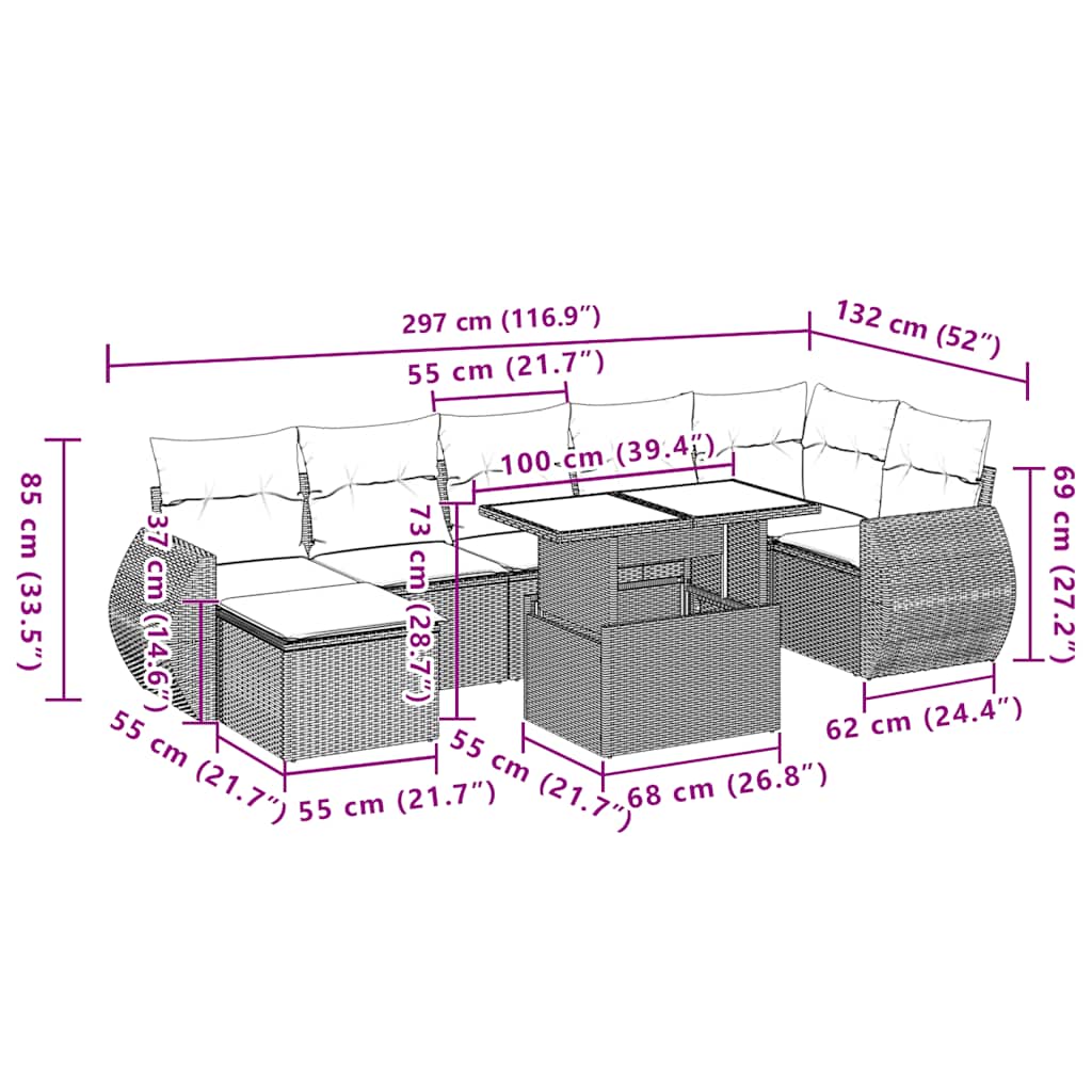 Set canapele de grădină, 8 piese, cu perne, bej, poliratan GartenMobel Dekor