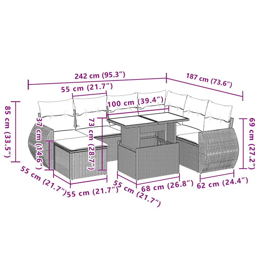 Set canapele de grădină, 8 piese, cu perne, bej, poliratan GartenMobel Dekor