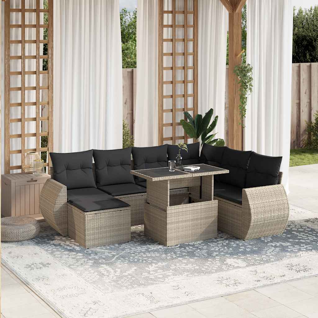 Set mobilier de grădină cu perne, 8 piese gri deschis poliratan GartenMobel Dekor
