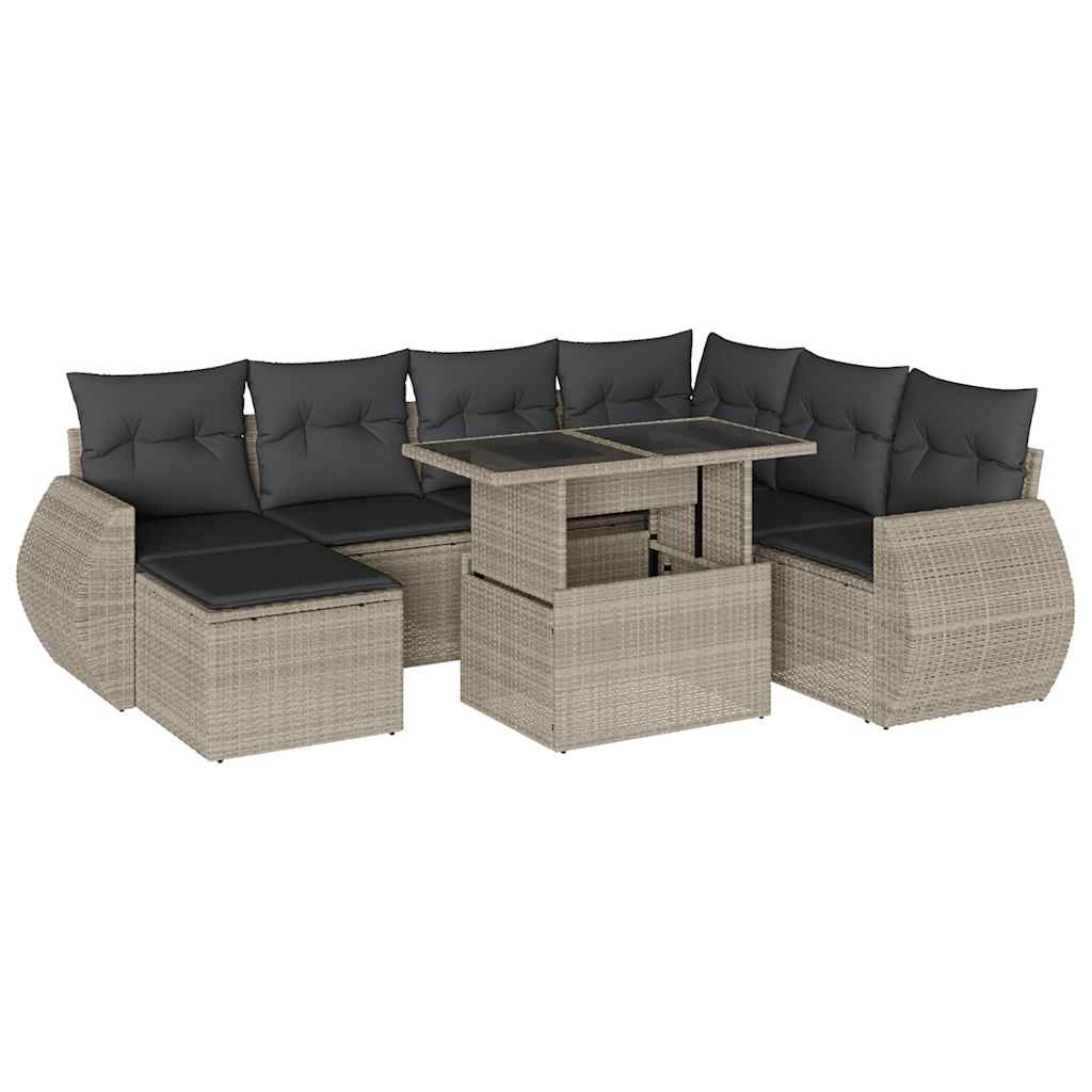 Set mobilier de grădină cu perne, 8 piese gri deschis poliratan GartenMobel Dekor