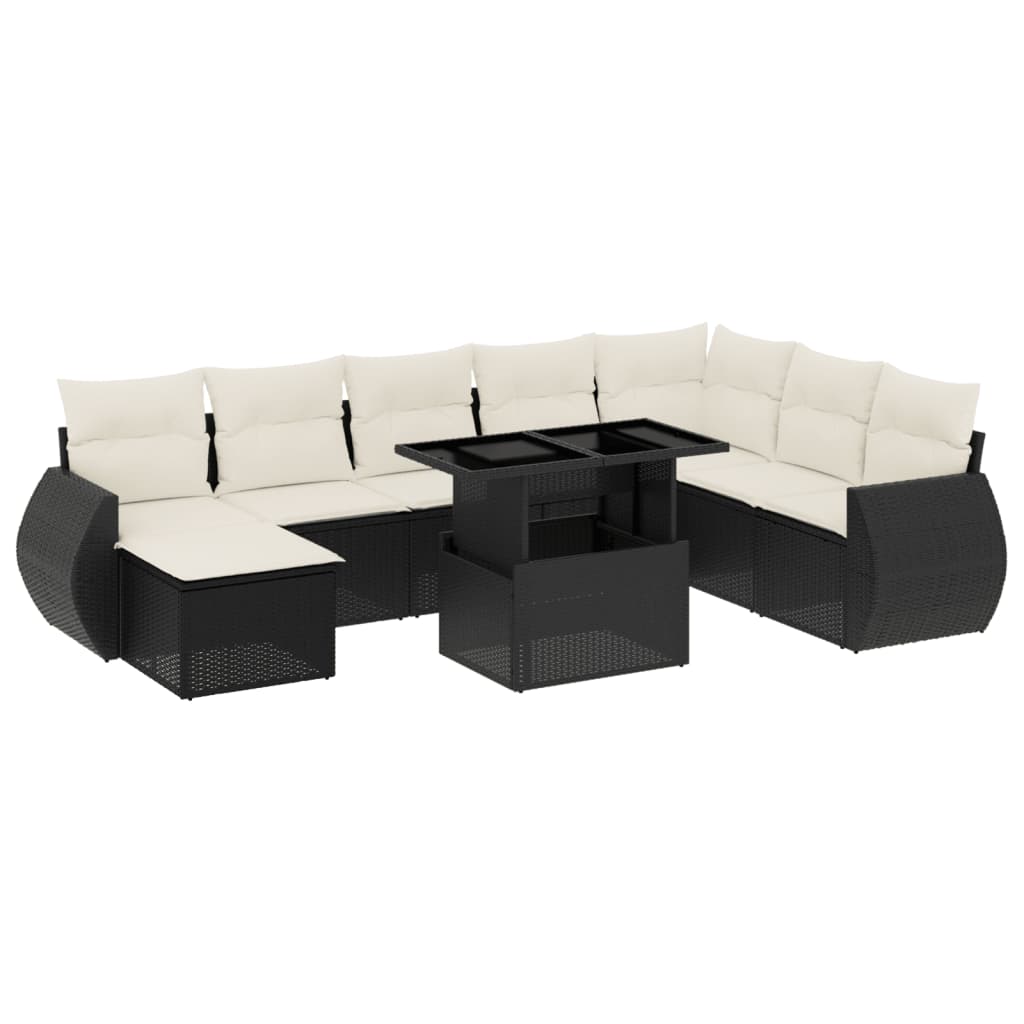Set mobilier de grădină cu perne, 9 piese, negru, poliratan GartenMobel Dekor