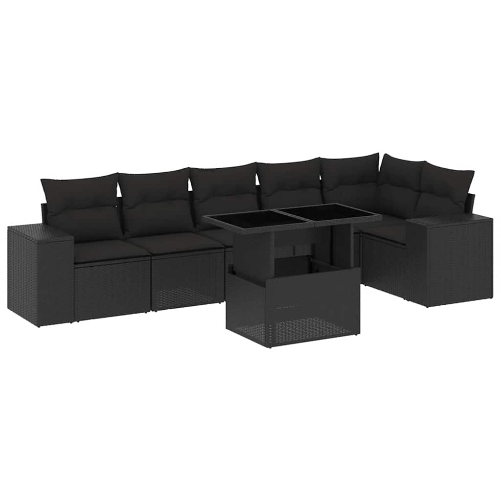 Set canapele de grădină cu perne, 7 piese, negru, poliratan GartenMobel Dekor