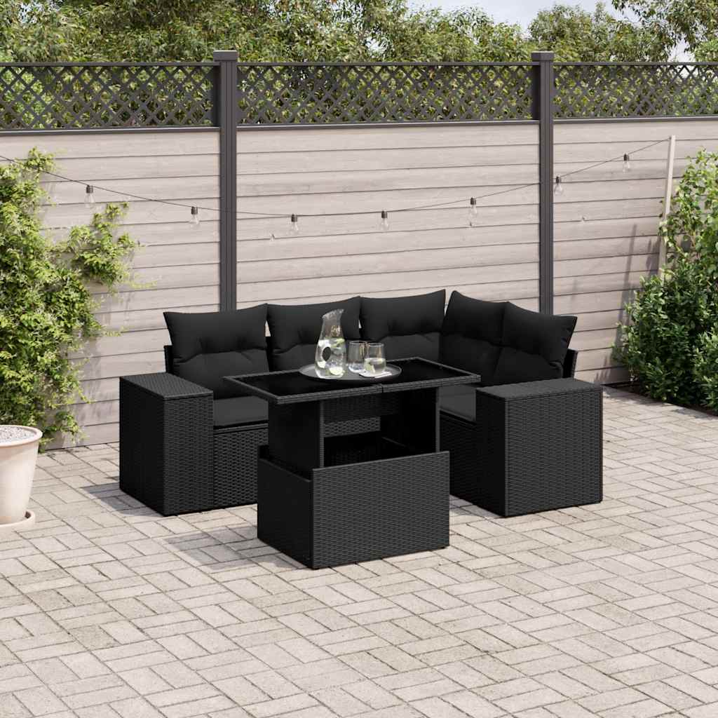 Set mobilier de grădină cu perne, 5 piese, negru, poliratan GartenMobel Dekor