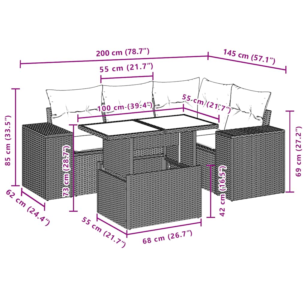 Set mobilier de grădină cu perne, 5 piese, negru, poliratan GartenMobel Dekor