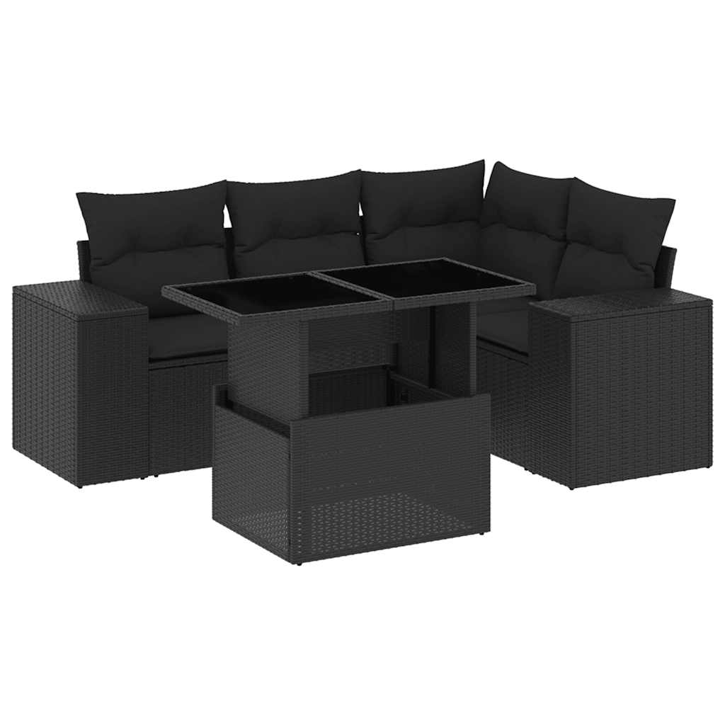 Set mobilier de grădină cu perne, 5 piese, negru, poliratan GartenMobel Dekor