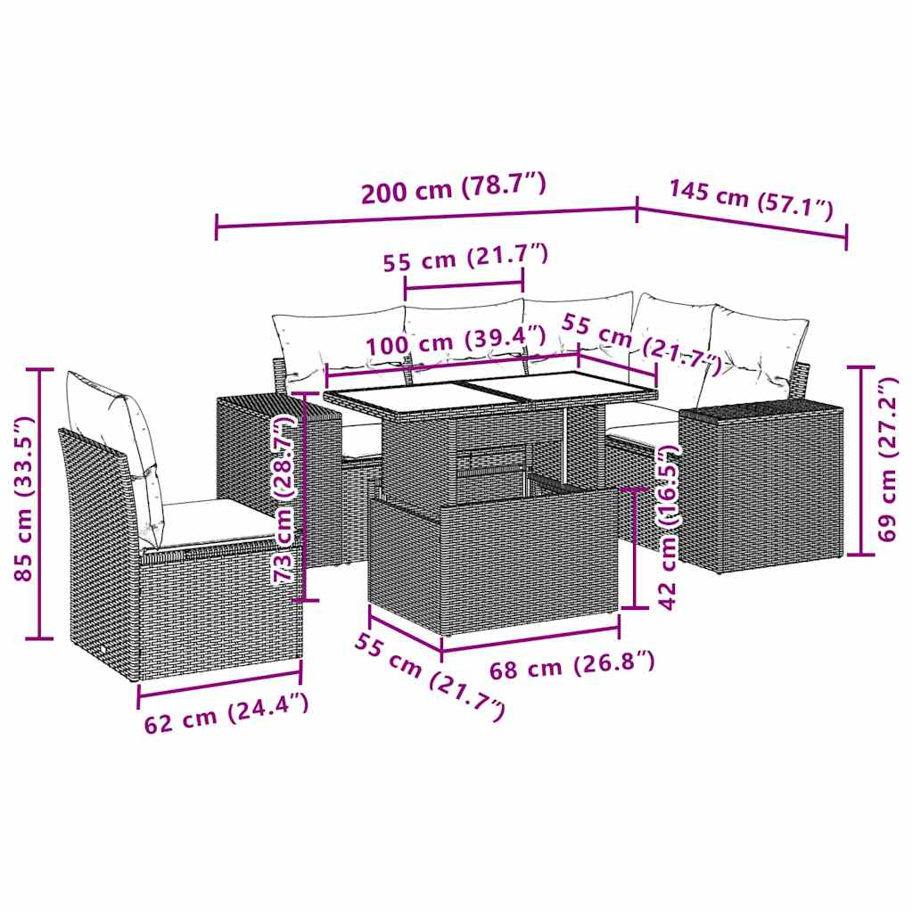 Set mobilier de grădină cu perne, 6 piese, negru, poliratan GartenMobel Dekor