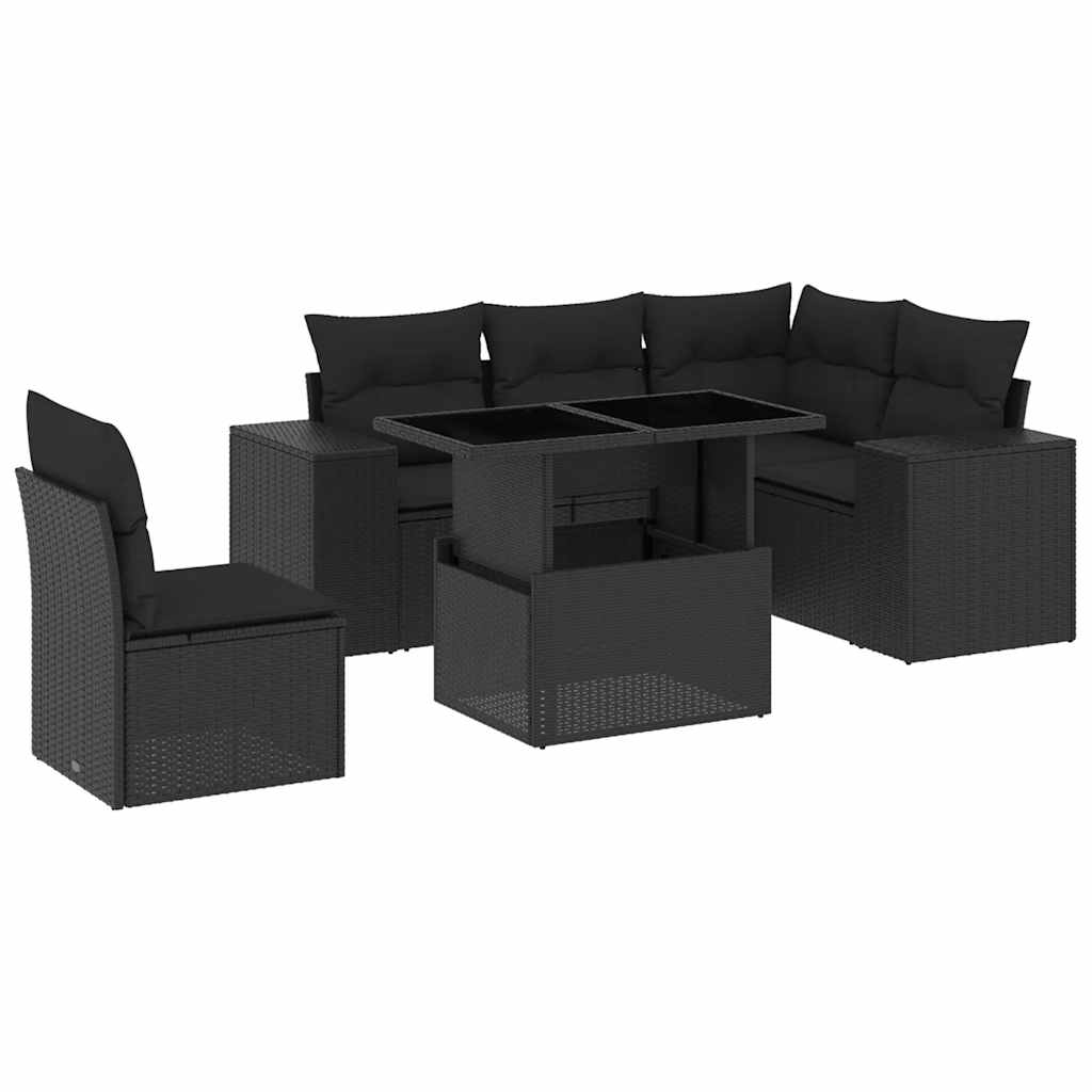 Set mobilier de grădină cu perne, 6 piese, negru, poliratan GartenMobel Dekor