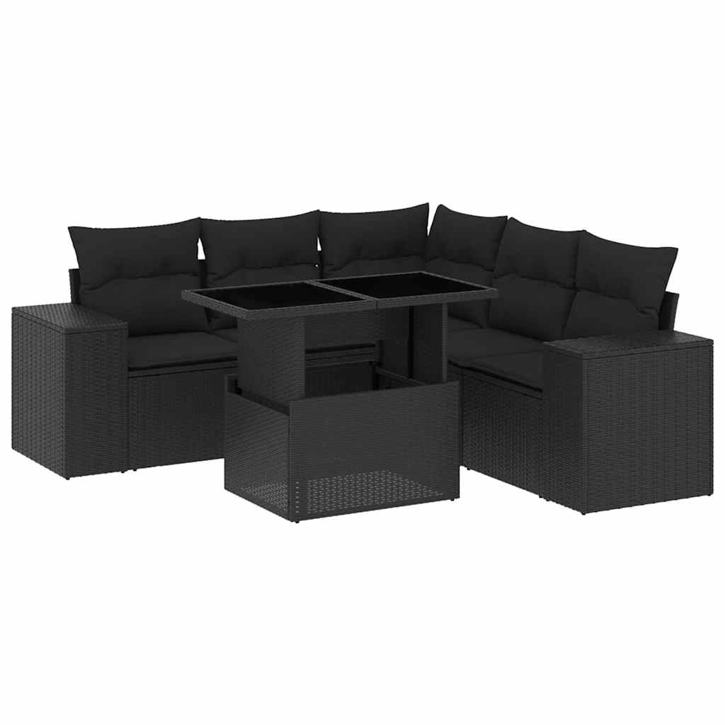 Set mobilier de grădină cu perne, 6 piese, negru, poliratan GartenMobel Dekor