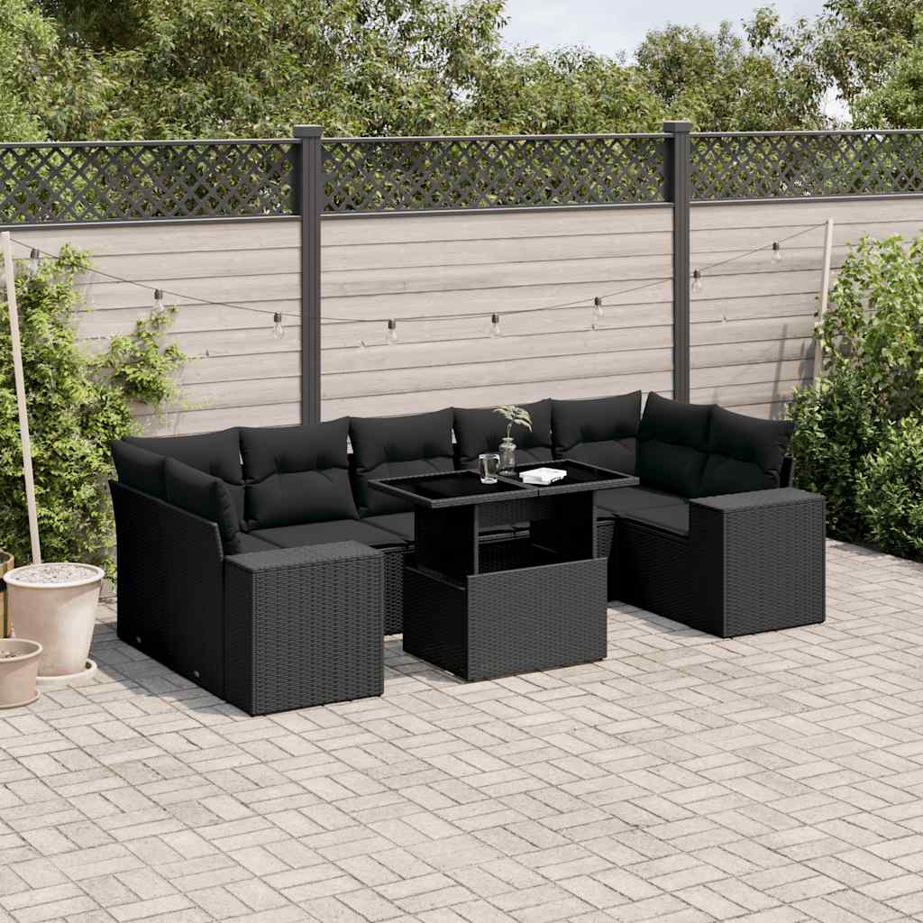 Set mobilier de grădină cu perne, 8 piese, negru, poliratan GartenMobel Dekor