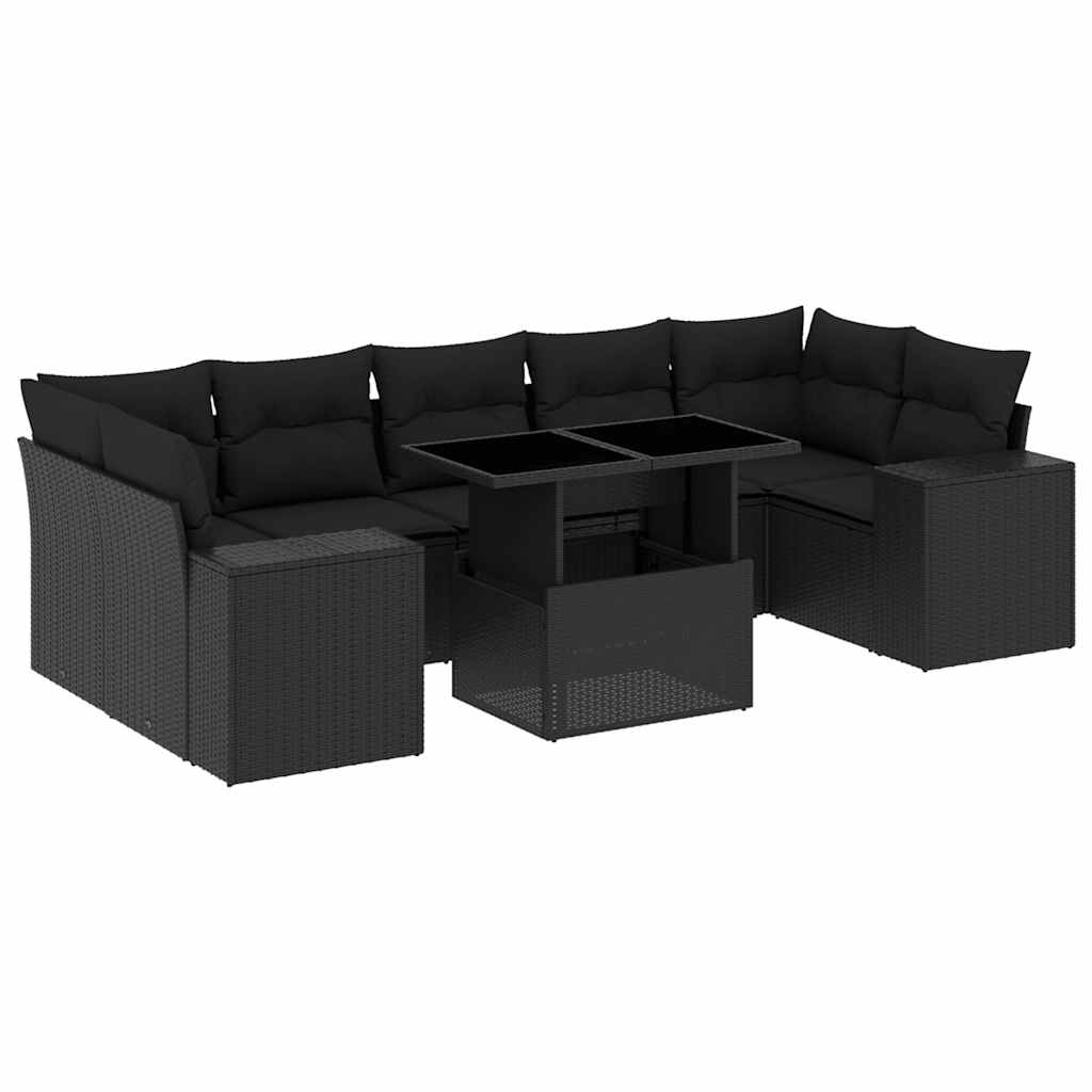 Set mobilier de grădină cu perne, 8 piese, negru, poliratan GartenMobel Dekor