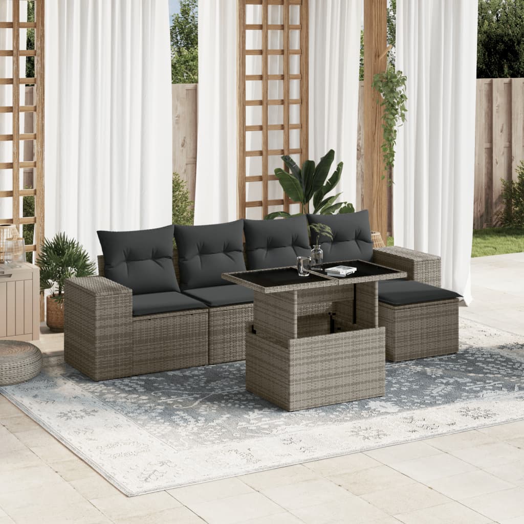 Set mobilier grădină cu perne, 6 piese, gri, poliratan GartenMobel Dekor