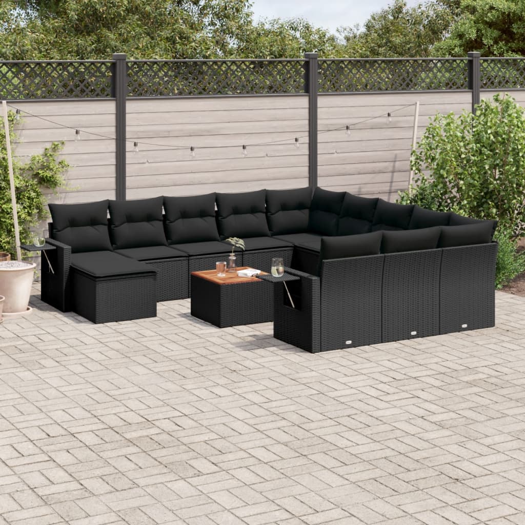 Set mobilier de grădină cu perne, 13 piese, negru, poliratan GartenMobel Dekor