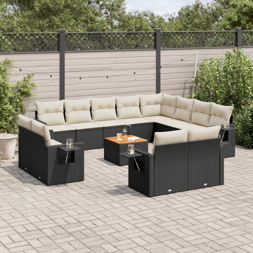 Set mobilier de grădină cu perne, 13 piese, negru, poliratan GartenMobel Dekor