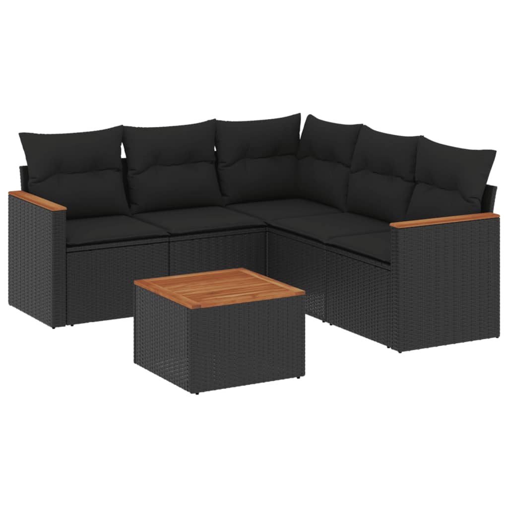 Set mobilier de grădină cu perne, 6 piese, negru, poliratan GartenMobel Dekor
