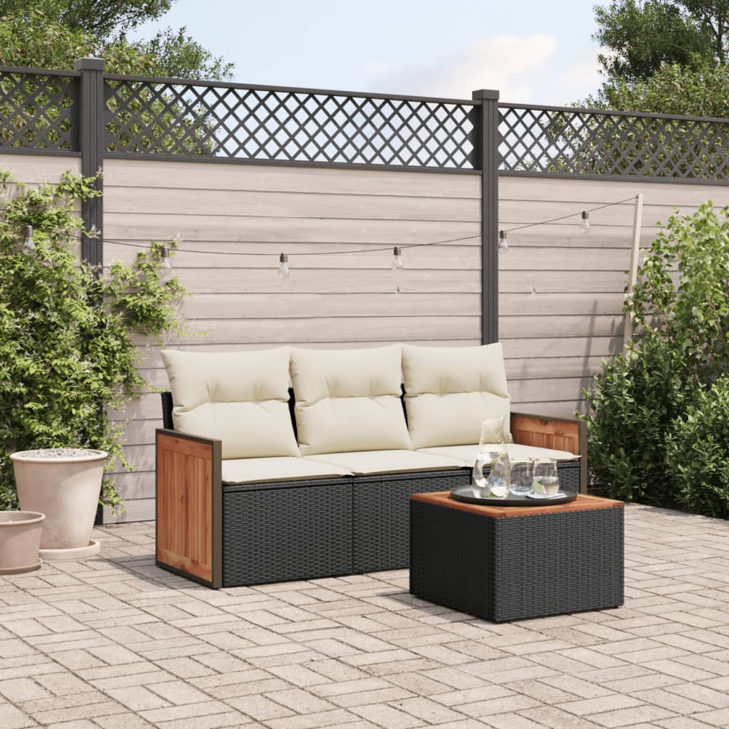 Set mobilier de grădină cu perne, 4 piese, negru, poliratan GartenMobel Dekor