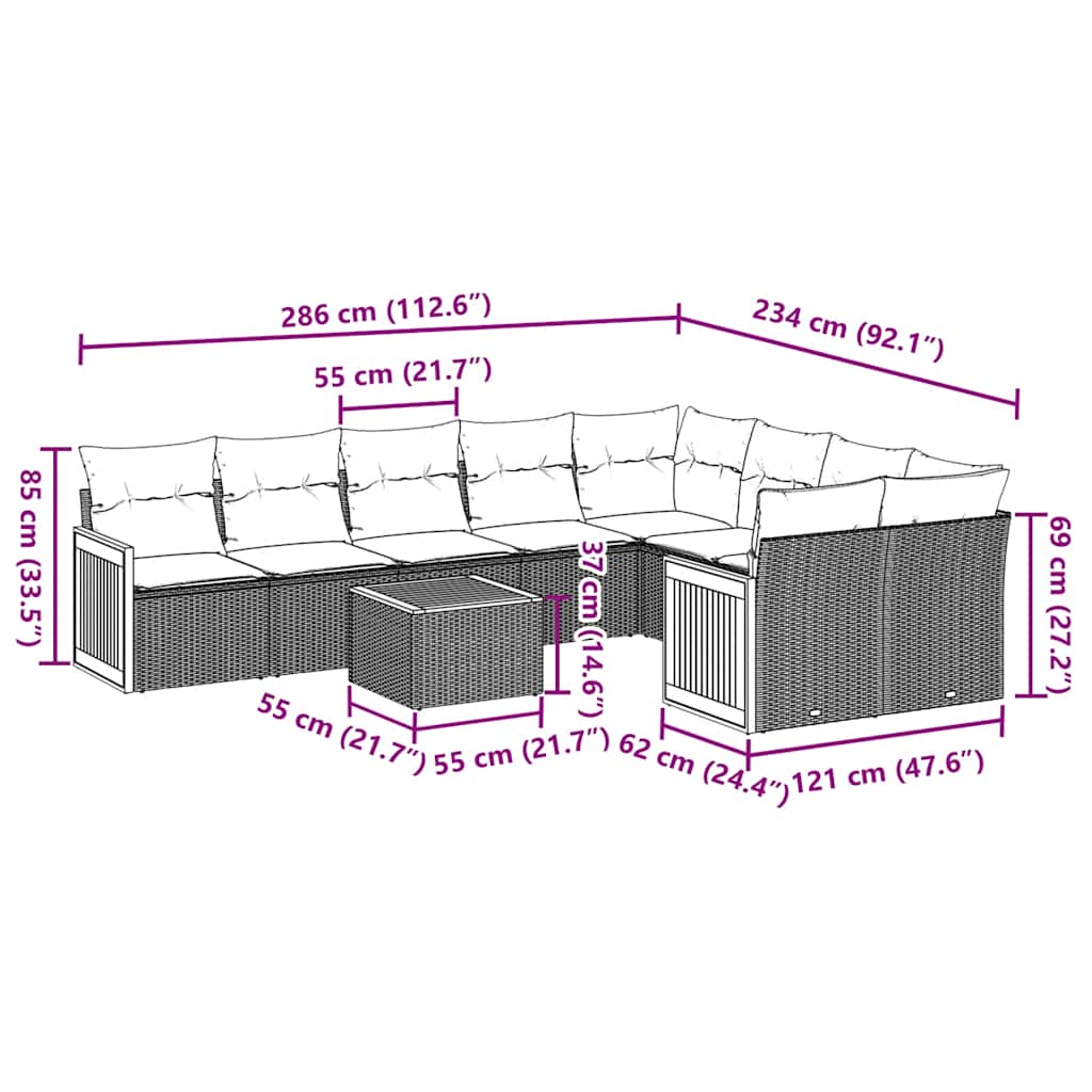 Set canapele de grădină cu perne, 10 piese, negru, poliratan GartenMobel Dekor