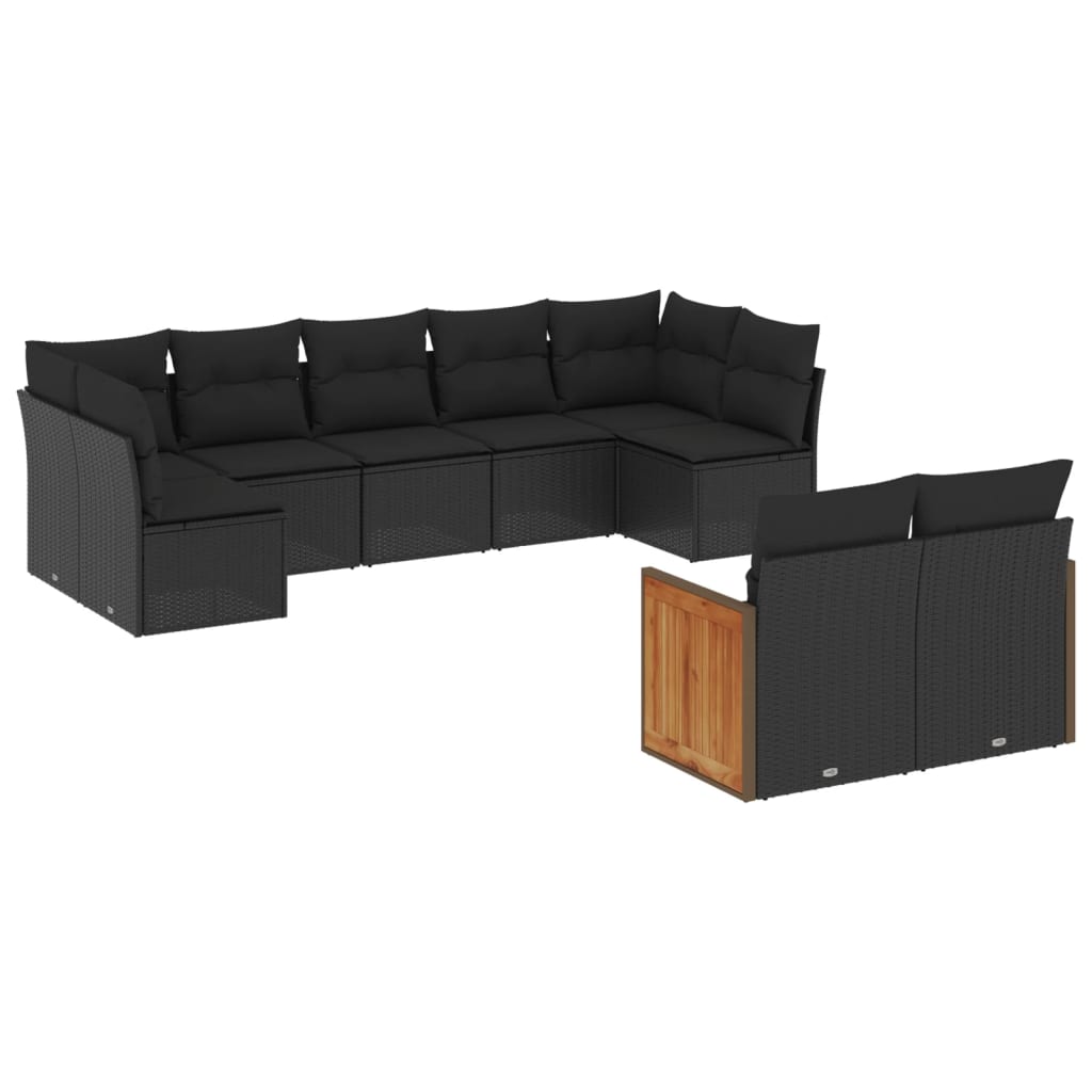 Set mobilier de grădină cu perne, 9 piese, negru, poliratan GartenMobel Dekor