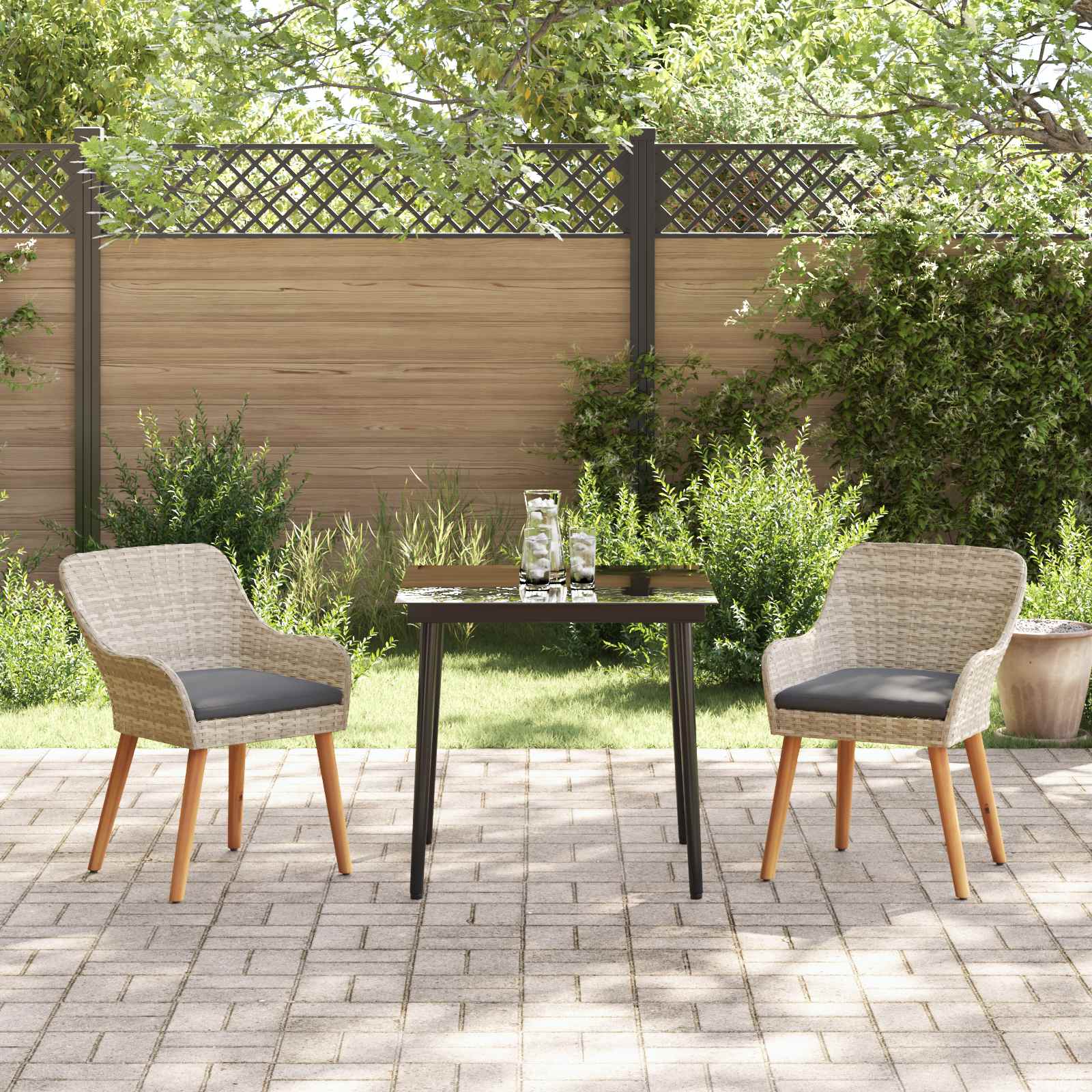 Set de masă pentru grădină cu pernă 3 pcs Gri deschis poliratan GartenMobel Dekor