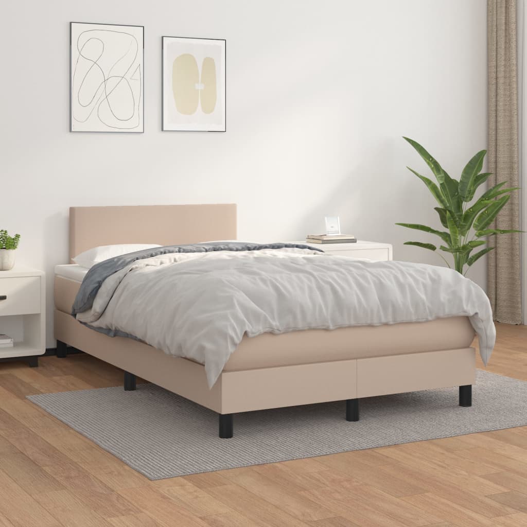 Pat box spring cu saltea, cappuccino, 120x190cm piele ecologică GartenMobel Dekor
