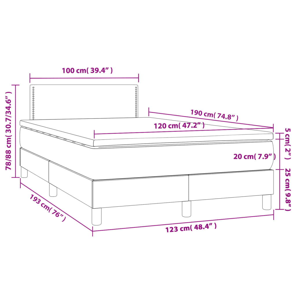 Pat box spring cu saltea, gri, 120x190 cm, piele ecologică GartenMobel Dekor