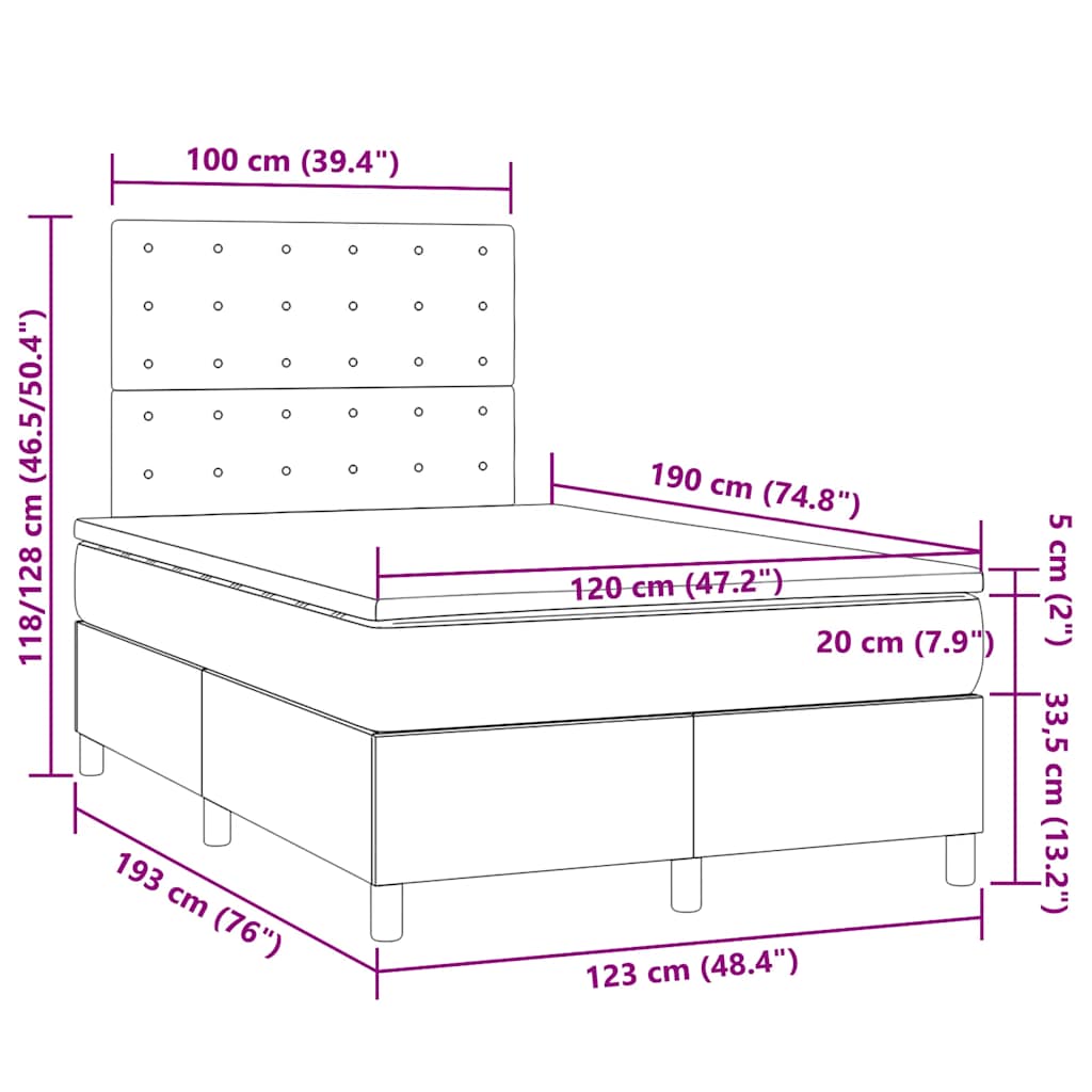 Pat box spring cu saltea, gri închis, 120x190 cm, catifea GartenMobel Dekor