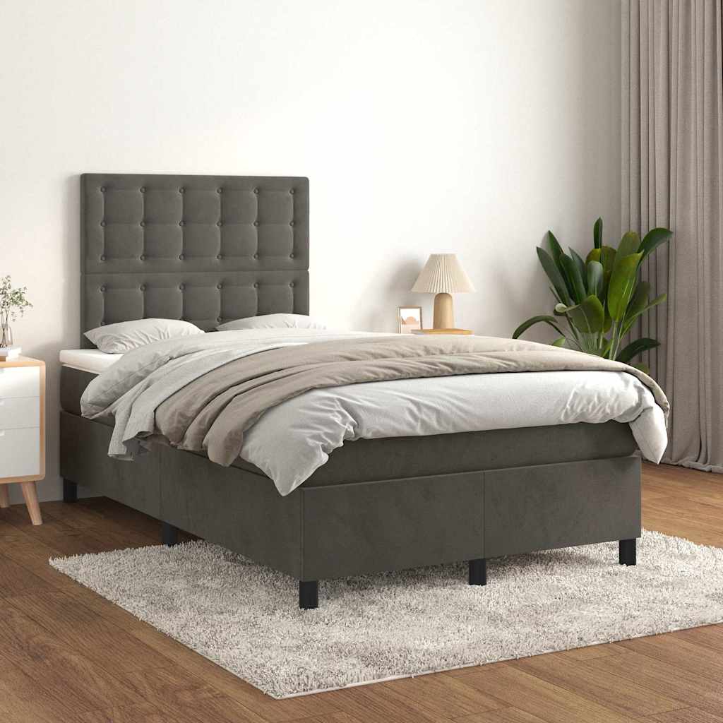 Pat box spring cu saltea, gri închis, 120x190 cm, catifea GartenMobel Dekor