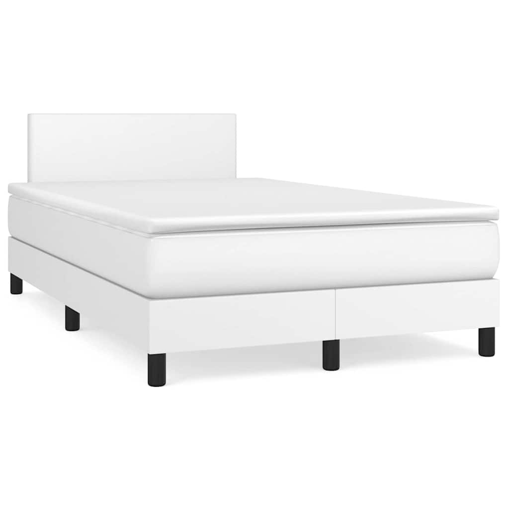 Pat box spring cu saltea și LED, alb, 120x190 cm, piele eco GartenMobel Dekor