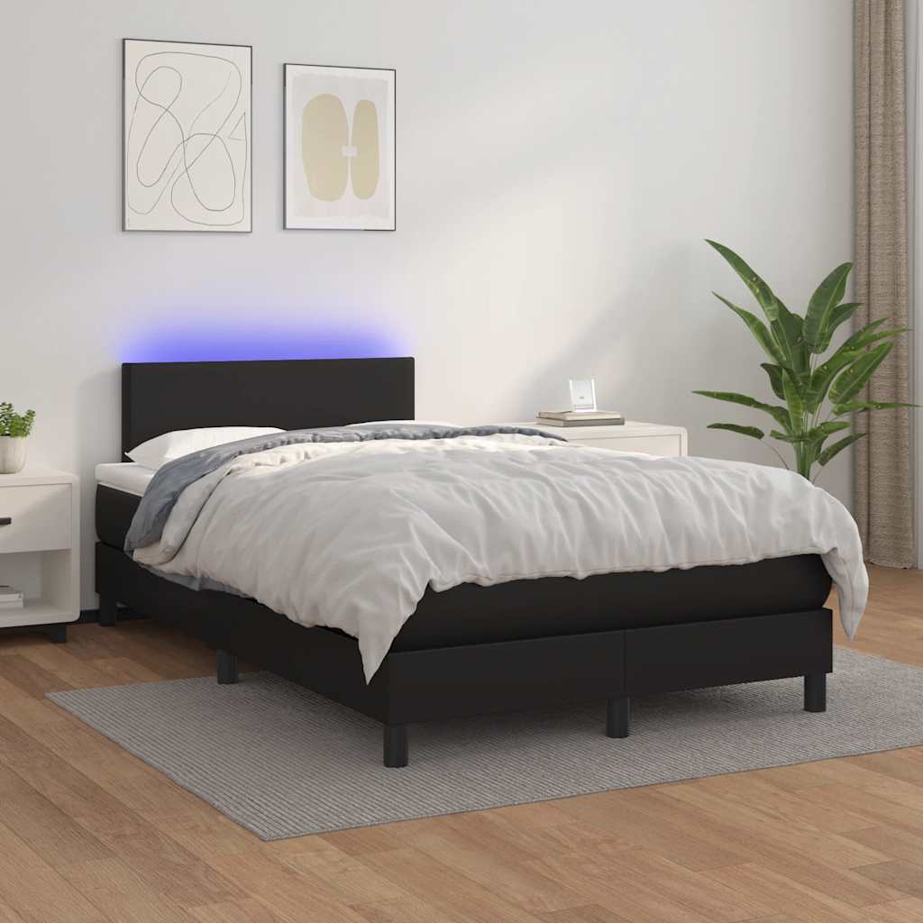 Pat box spring cu saltea și LED, negru, 120x190 cm, piele eco GartenMobel Dekor