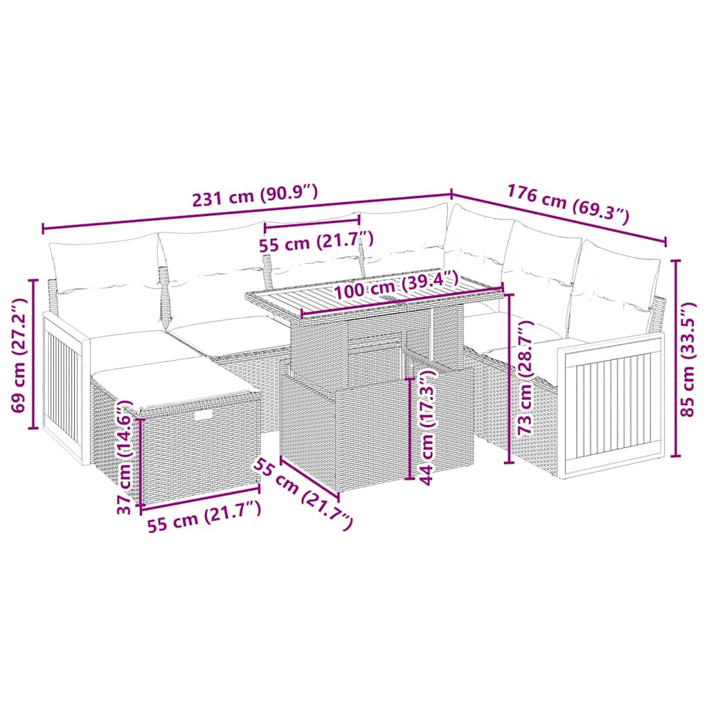 Set canapele de grădină, 8 piese, cu perne, bej, poliratan GartenMobel Dekor