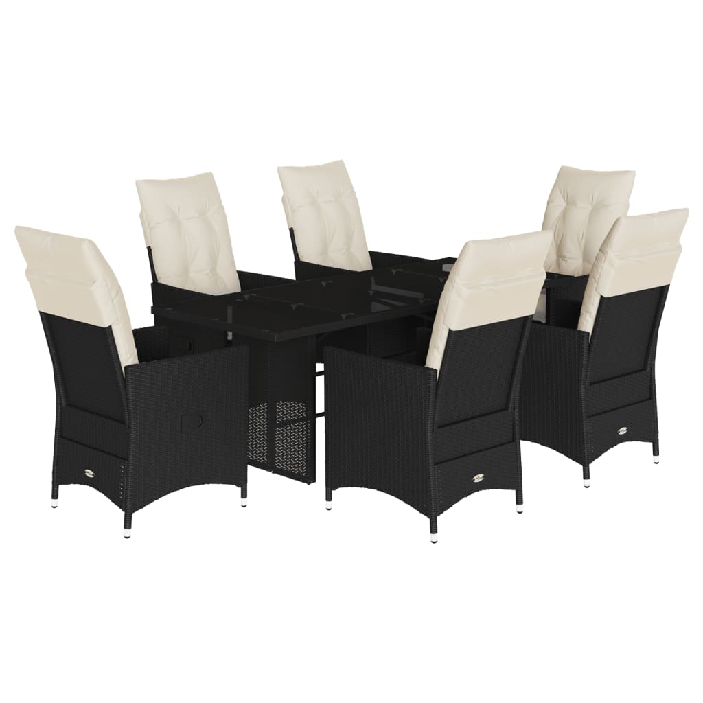 Set mobilier de grădină cu perne, 7 piese, negru, poliratan GartenMobel Dekor
