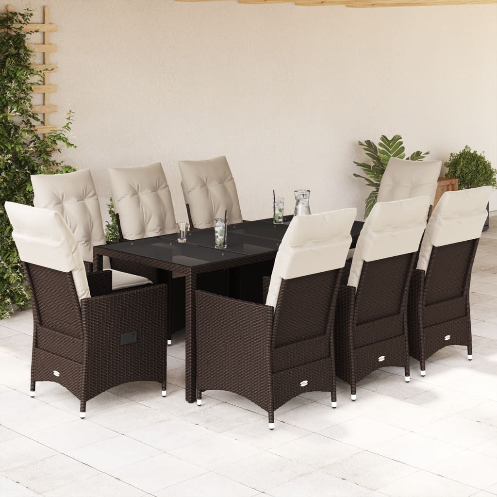 Set mobilier de grădină cu perne, 9 piese, maro, poliratan GartenMobel Dekor
